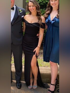 Windsor Black Strapless Off-Shoulder Evening Gown with Side Slit